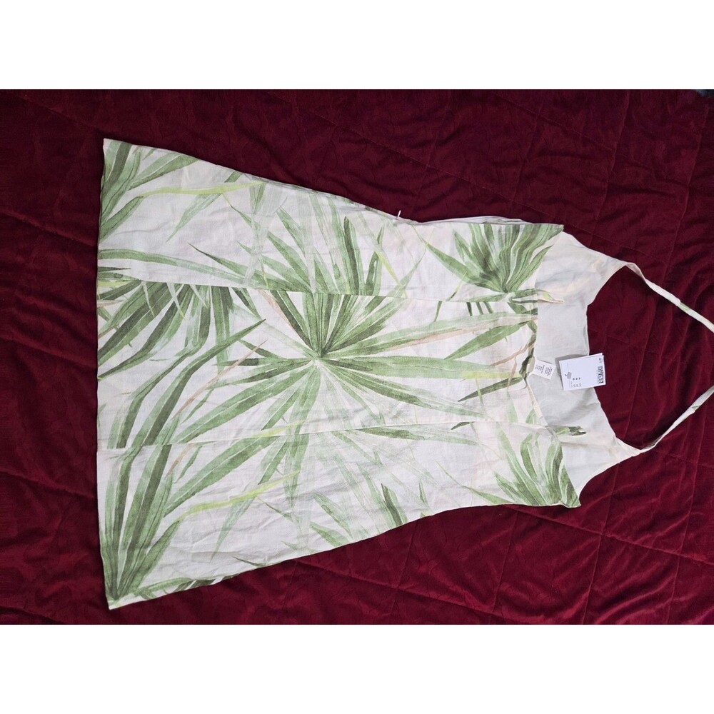Women’s Sleeveless Leaf Print Dress Size Medium Tropical A-Line Summer Sundress